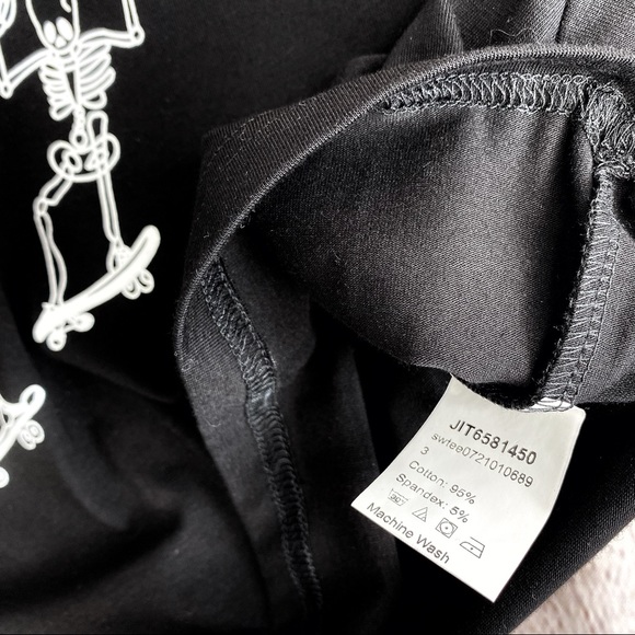 Shein Black Crop Top w/Skateboarding Skeletons - Picture 4 of 6